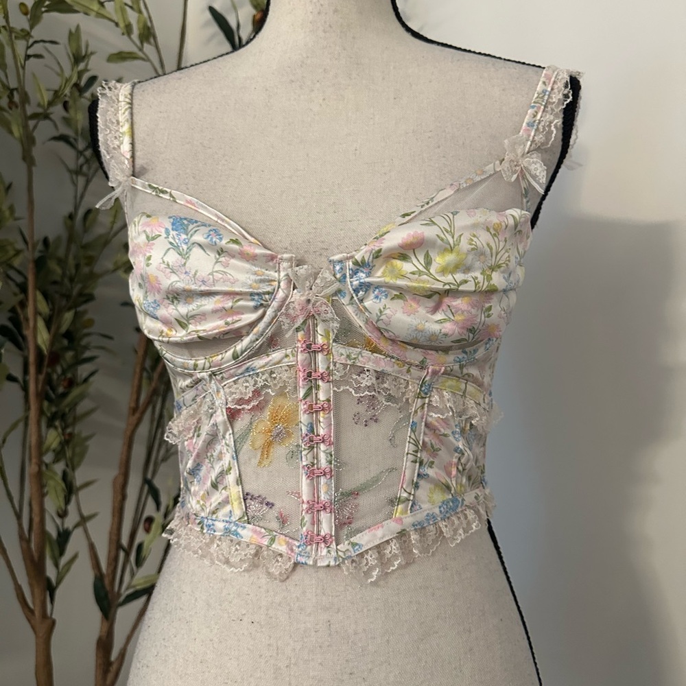 For Love and Lemons Pastel Floral Lace Bustier NWT Size Small